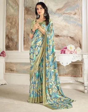 Moss Green Silk Printed Sarees