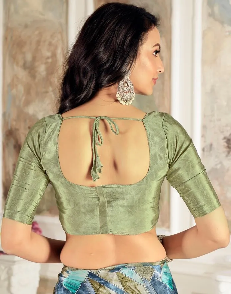 Moss Green Silk Printed Sarees