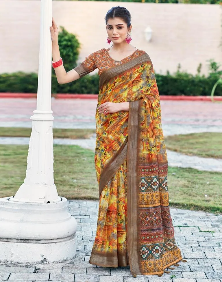 Multi Linen Printed Sarees