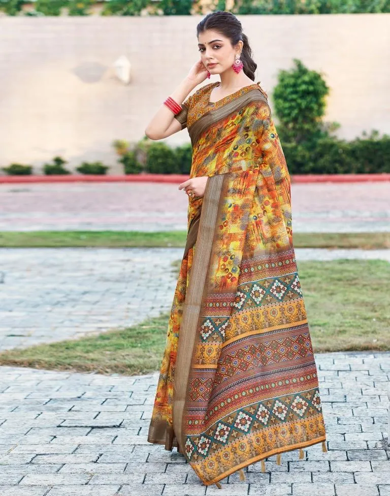 Multi Linen Printed Sarees