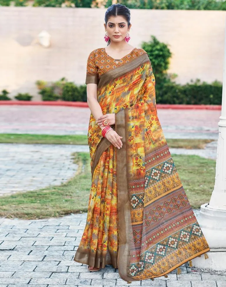 Multi Linen Printed Sarees