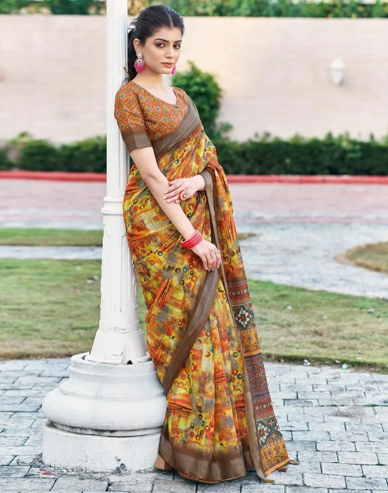 Multi Linen Printed Sarees