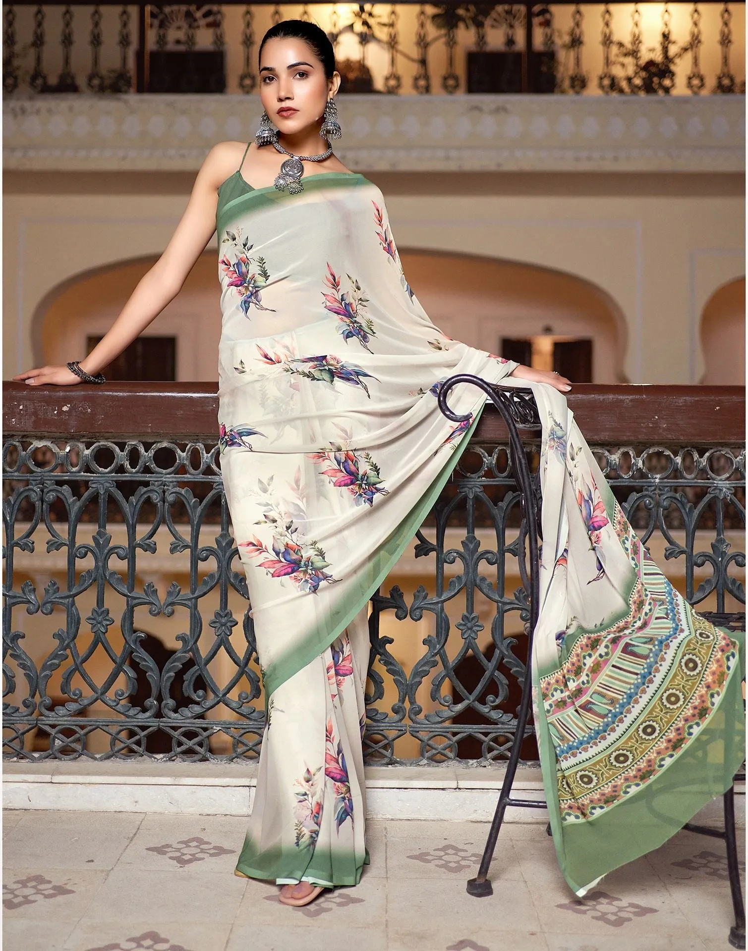 Multicoloured Printed Georgette Saree