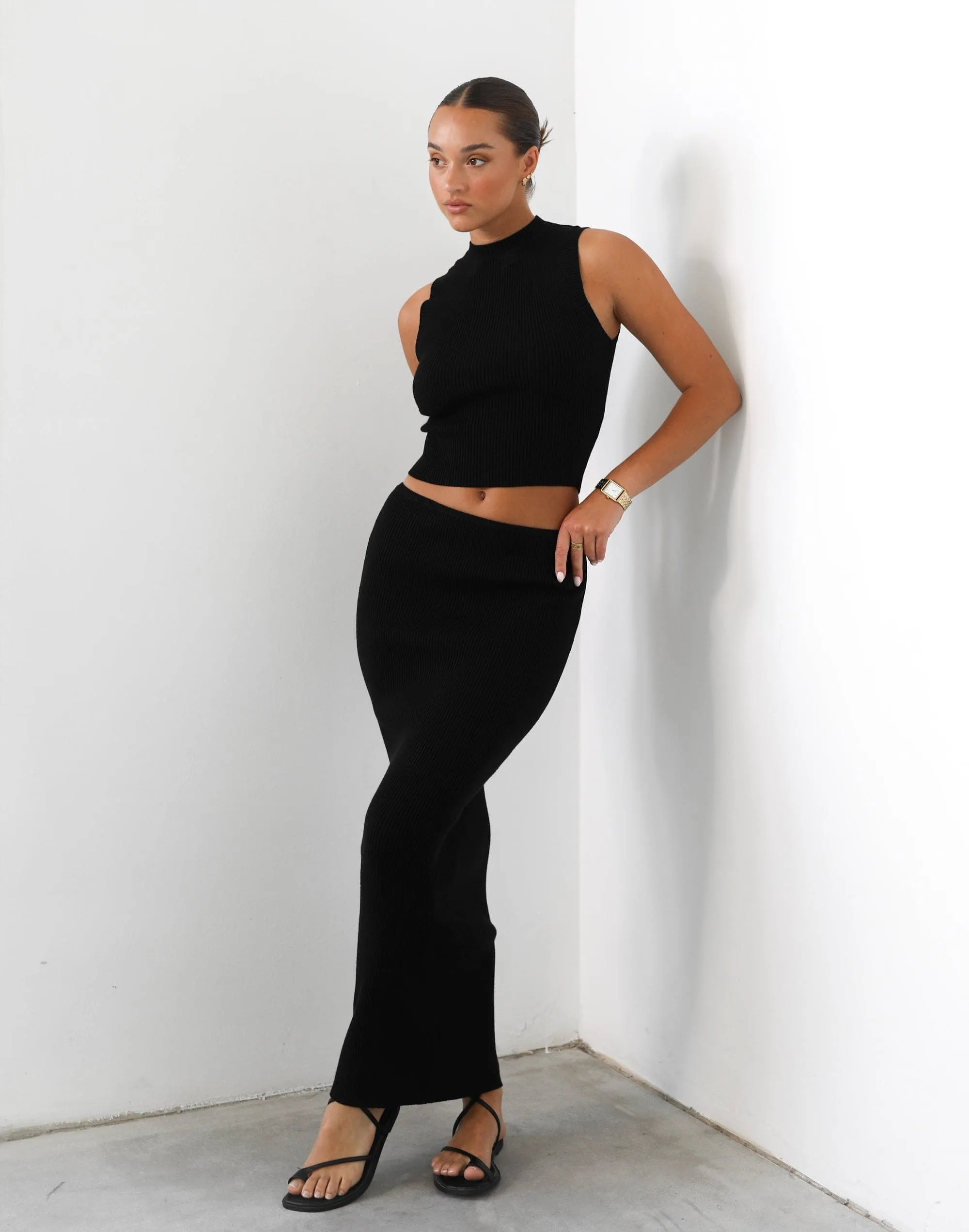 Nate Knit Maxi Skirt (Black)