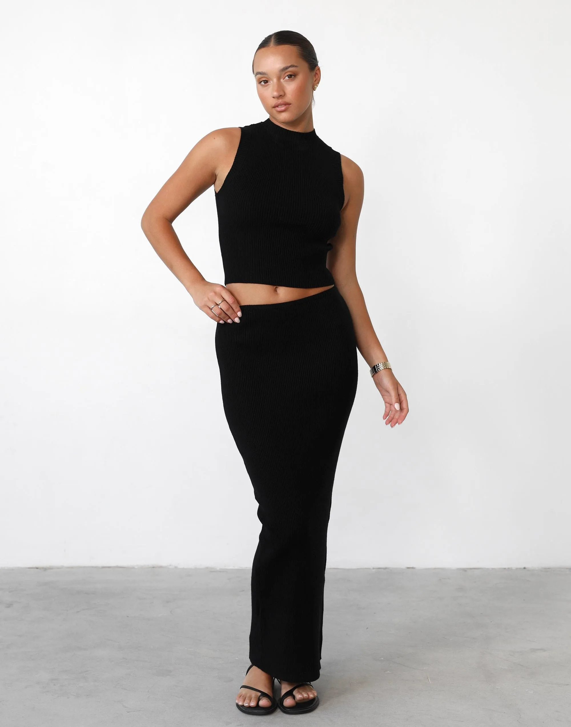 Nate Knit Maxi Skirt (Black)