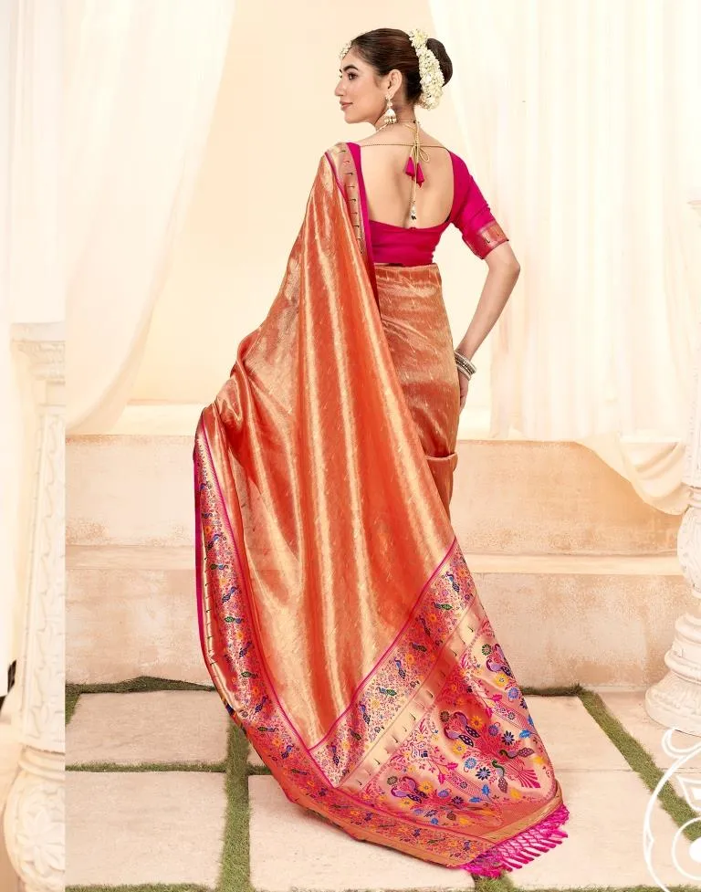 Orange Silk Woven Sarees