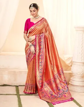 Orange Silk Woven Sarees