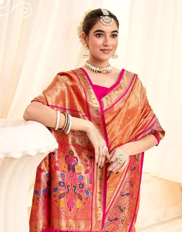 Orange Silk Woven Sarees