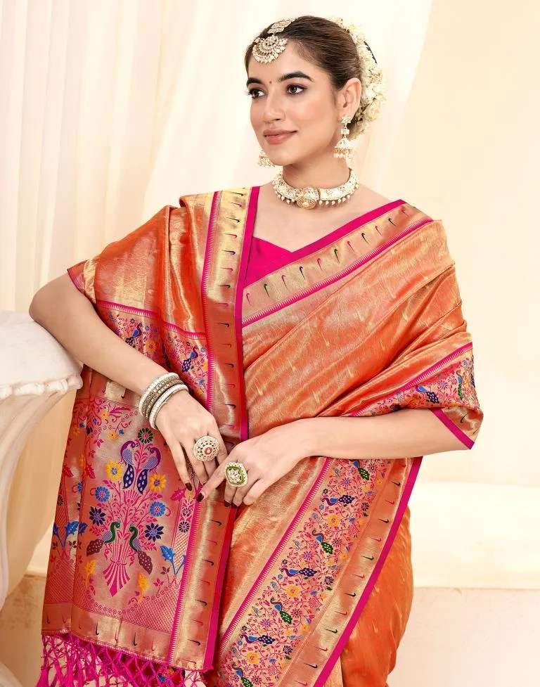 Orange Silk Woven Sarees