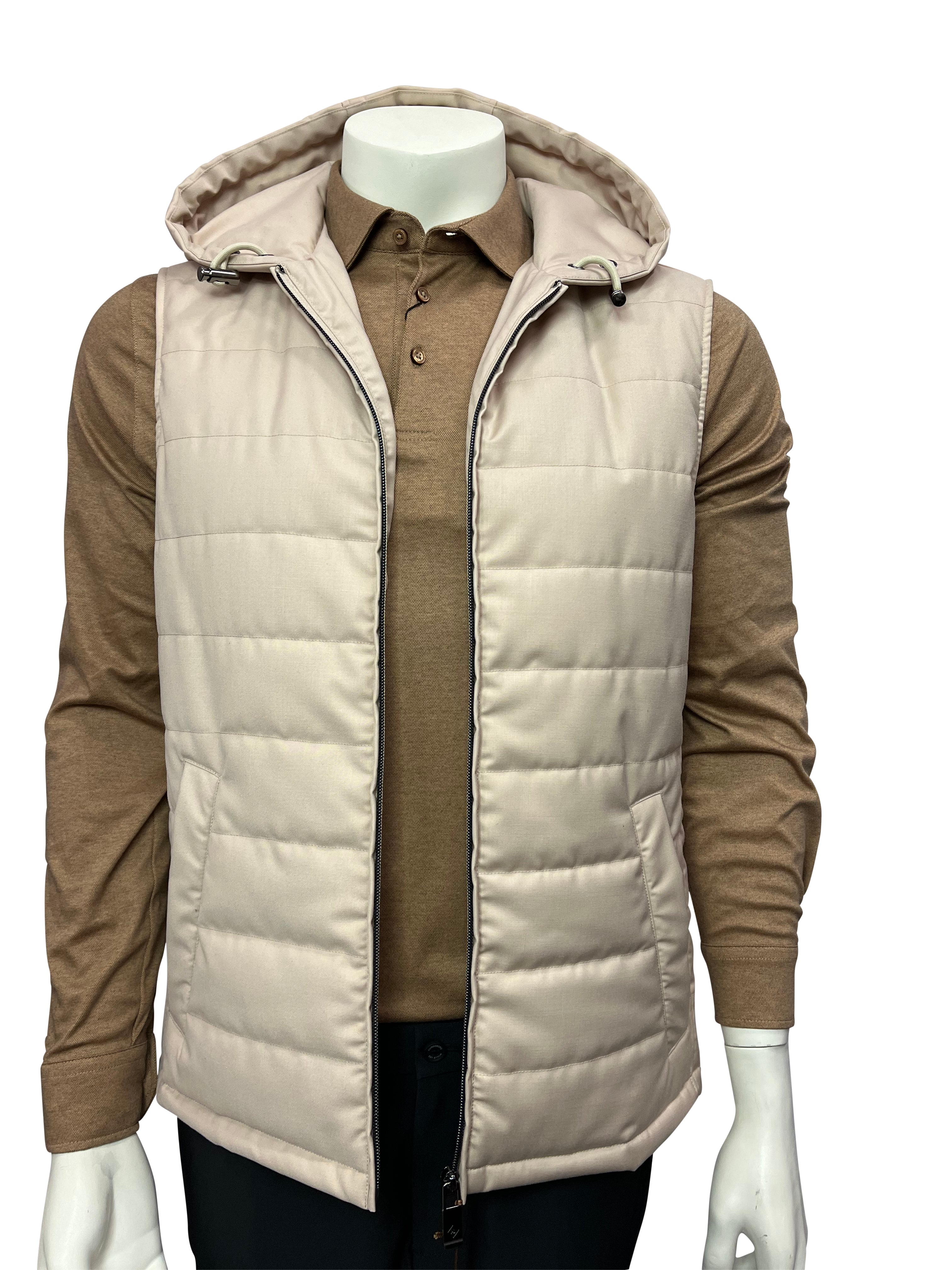 Pal Zileri Mens Zip Hooded Vest - BEIGE