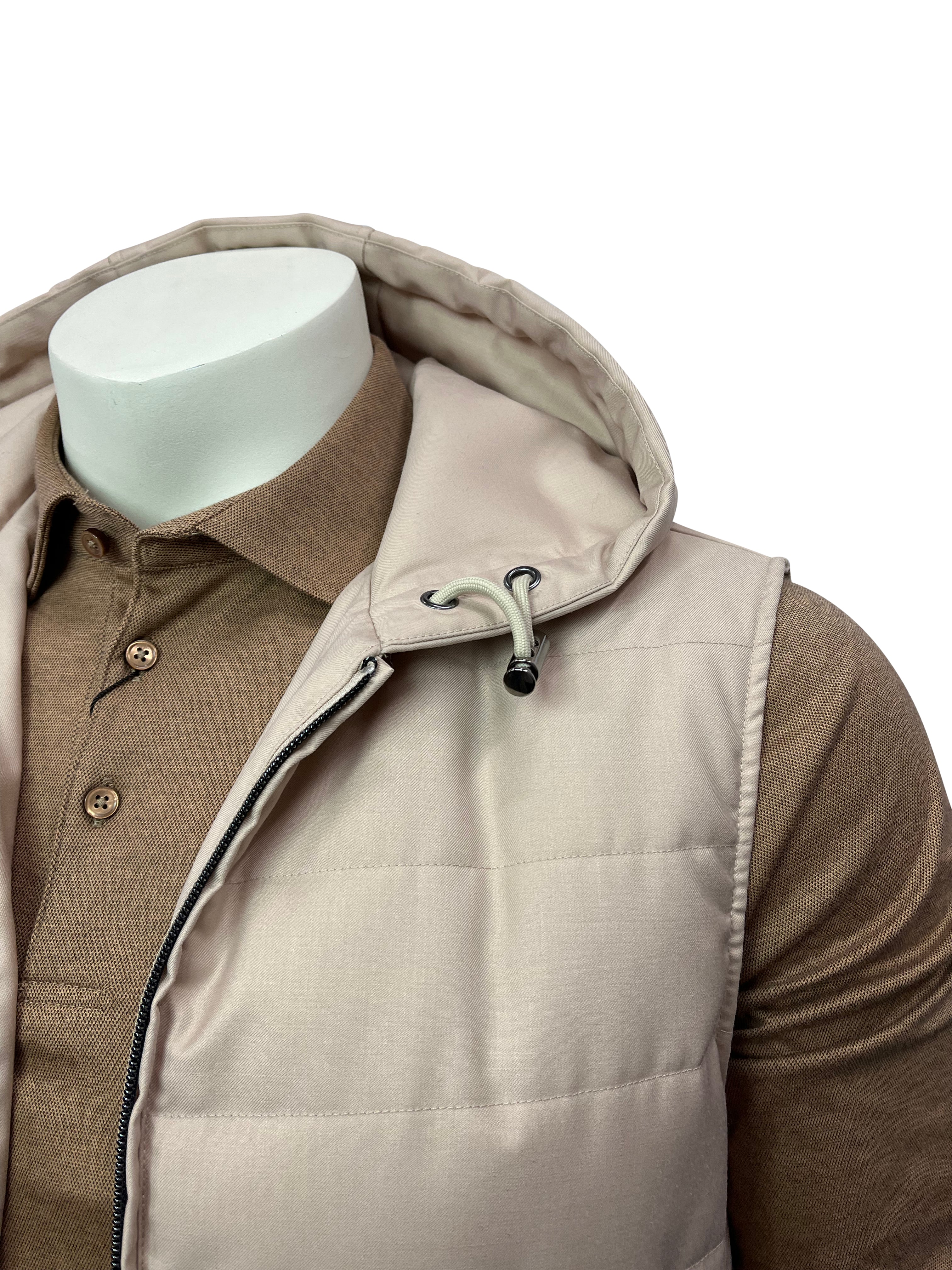 Pal Zileri Mens Zip Hooded Vest - BEIGE