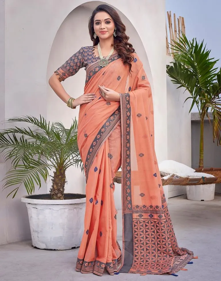 Peach  Silk Plain Sarees