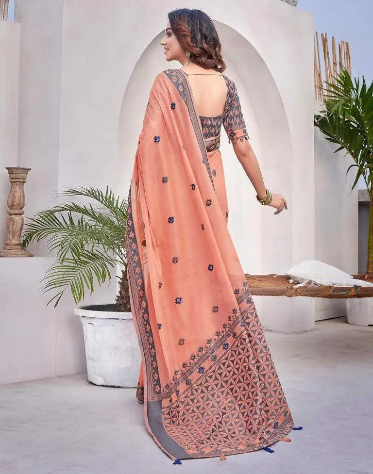 Peach  Silk Plain Sarees