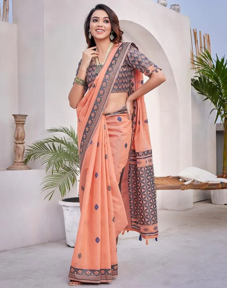 Peach  Silk Plain Sarees