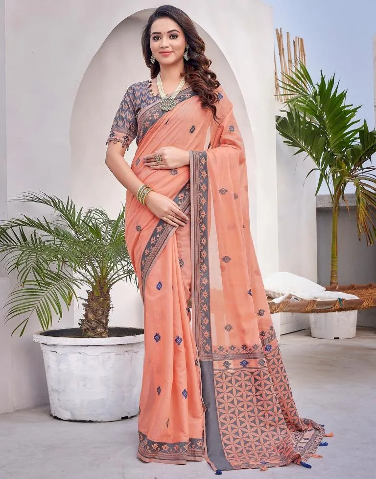 Peach  Silk Plain Sarees