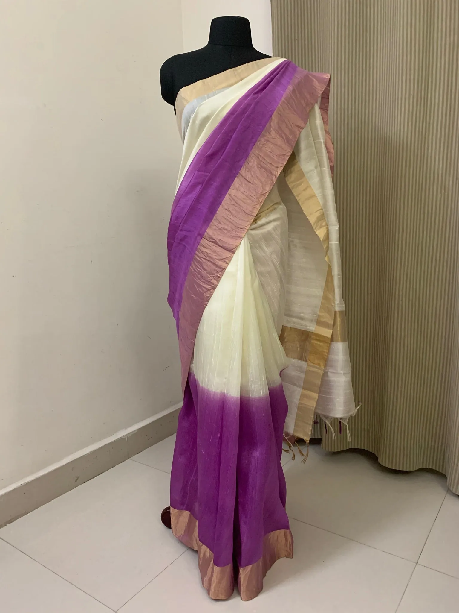 PURE RAW SILK DOUBLE SHADED SAREE  WITH ZARI BORDER