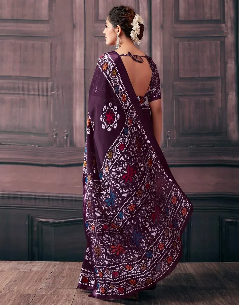 Purple  Cotton Printed Sarees