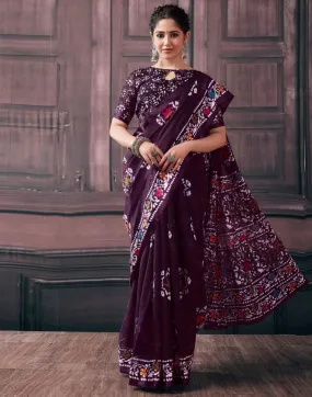 Purple  Cotton Printed Sarees