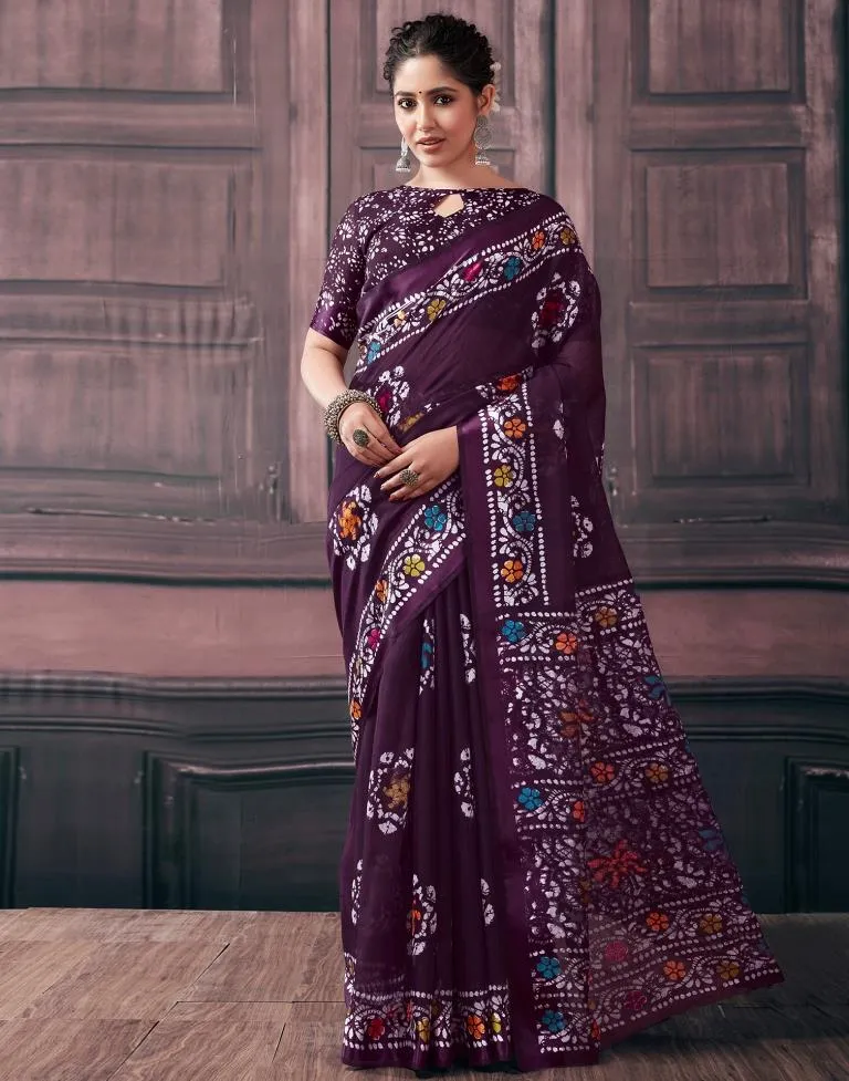 Purple  Cotton Printed Sarees