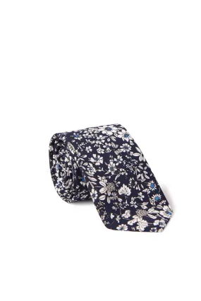 Rainier Floral Print Neck Tie - Navy Blue