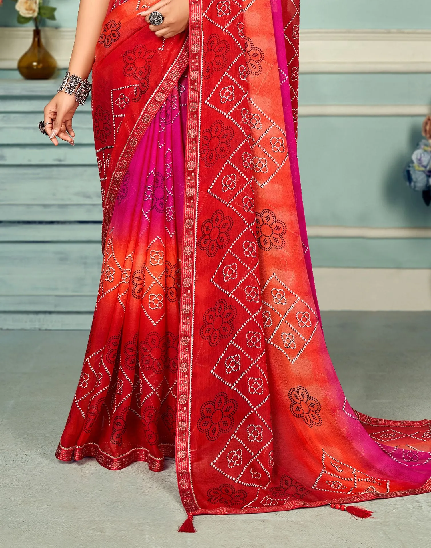 Red Bandhani Saree