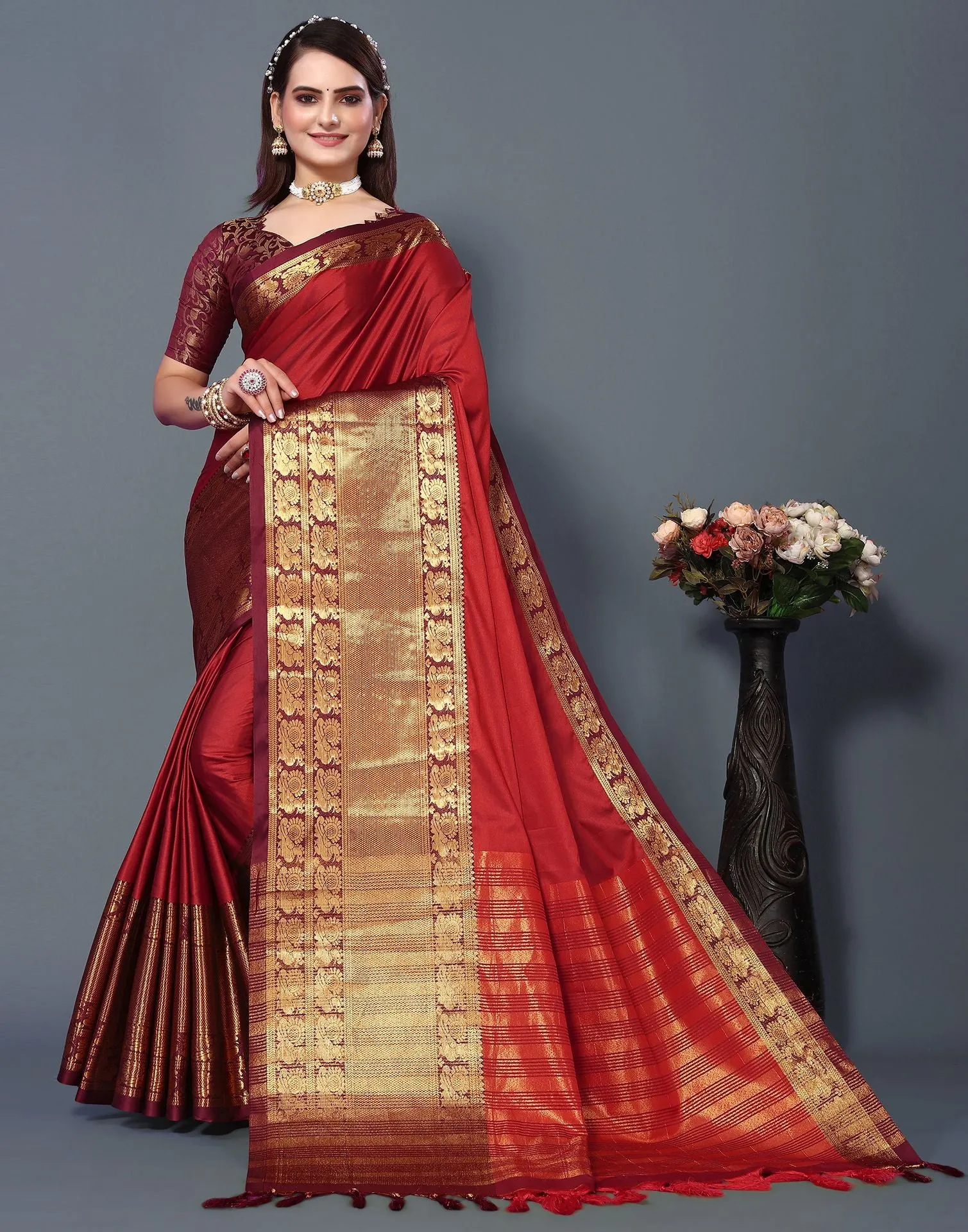 Red Cotton Saree