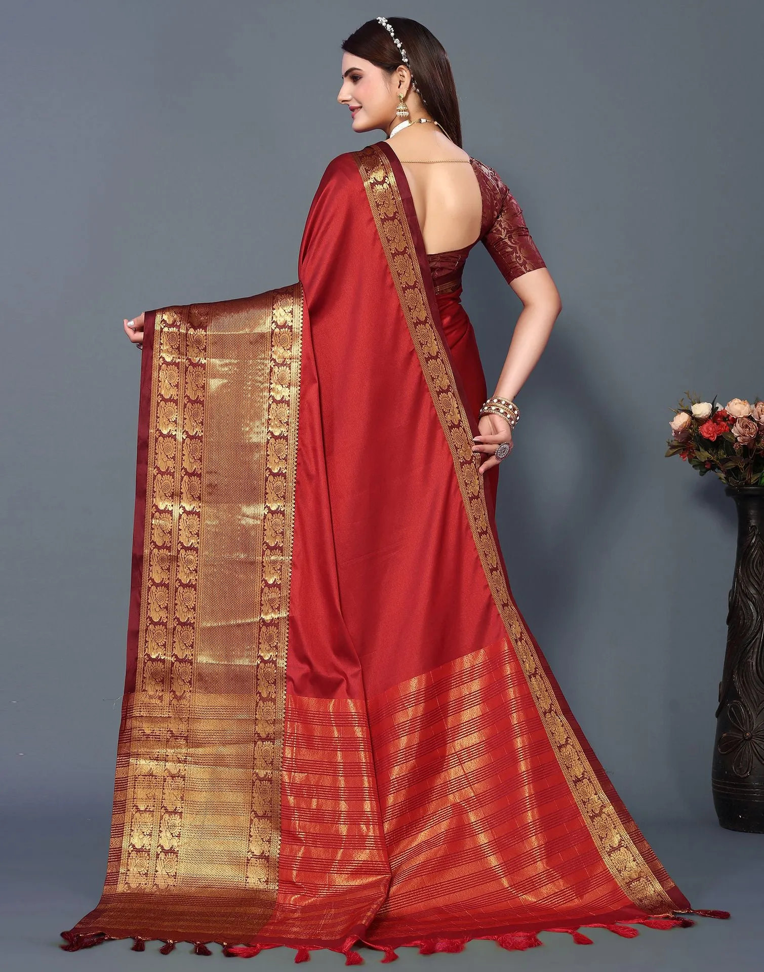 Red Cotton Saree