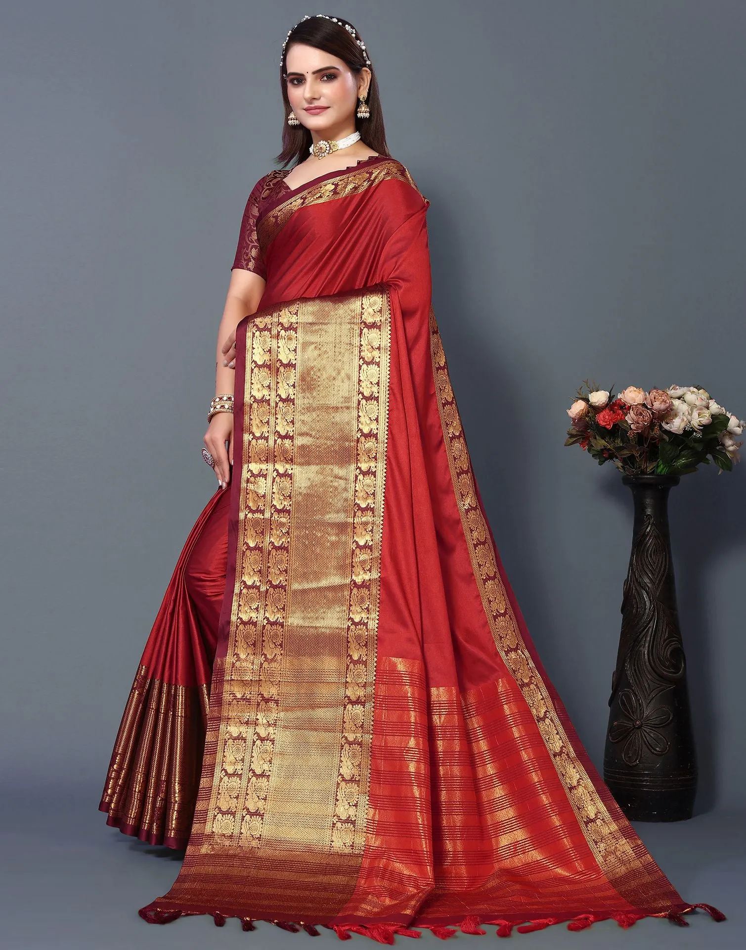 Red Cotton Saree