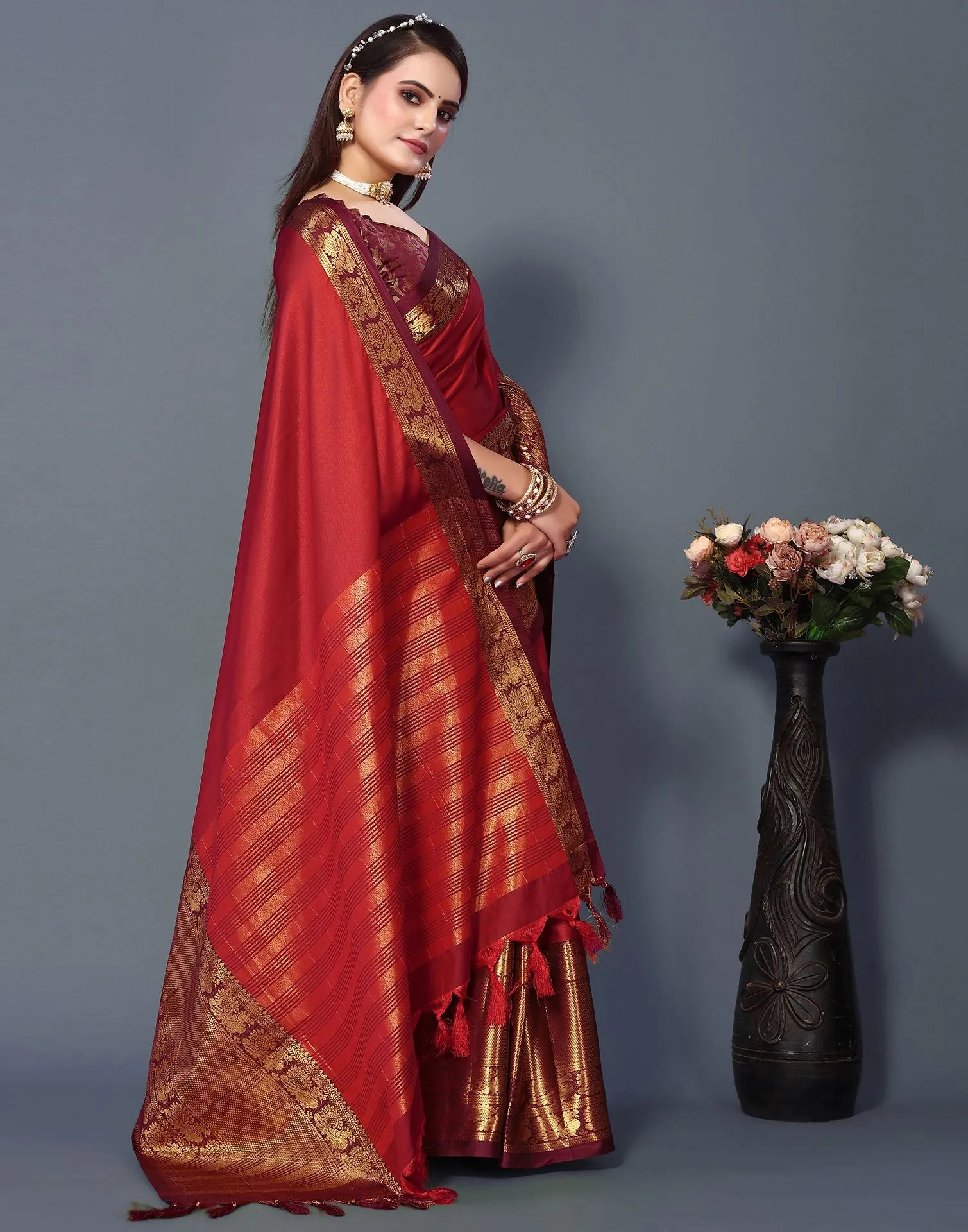 Red Cotton Saree