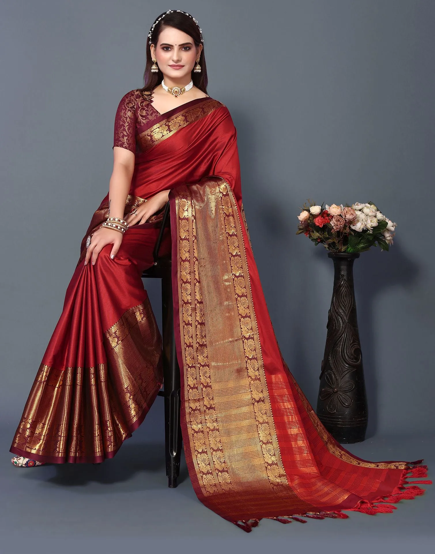 Red Cotton Saree