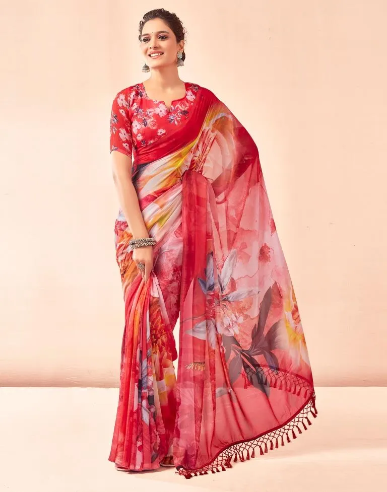 Red Georgette Printed Sarees