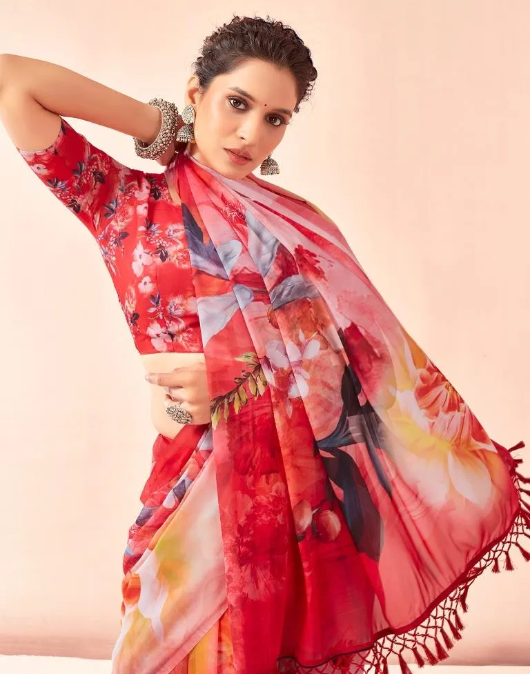 Red Georgette Printed Sarees