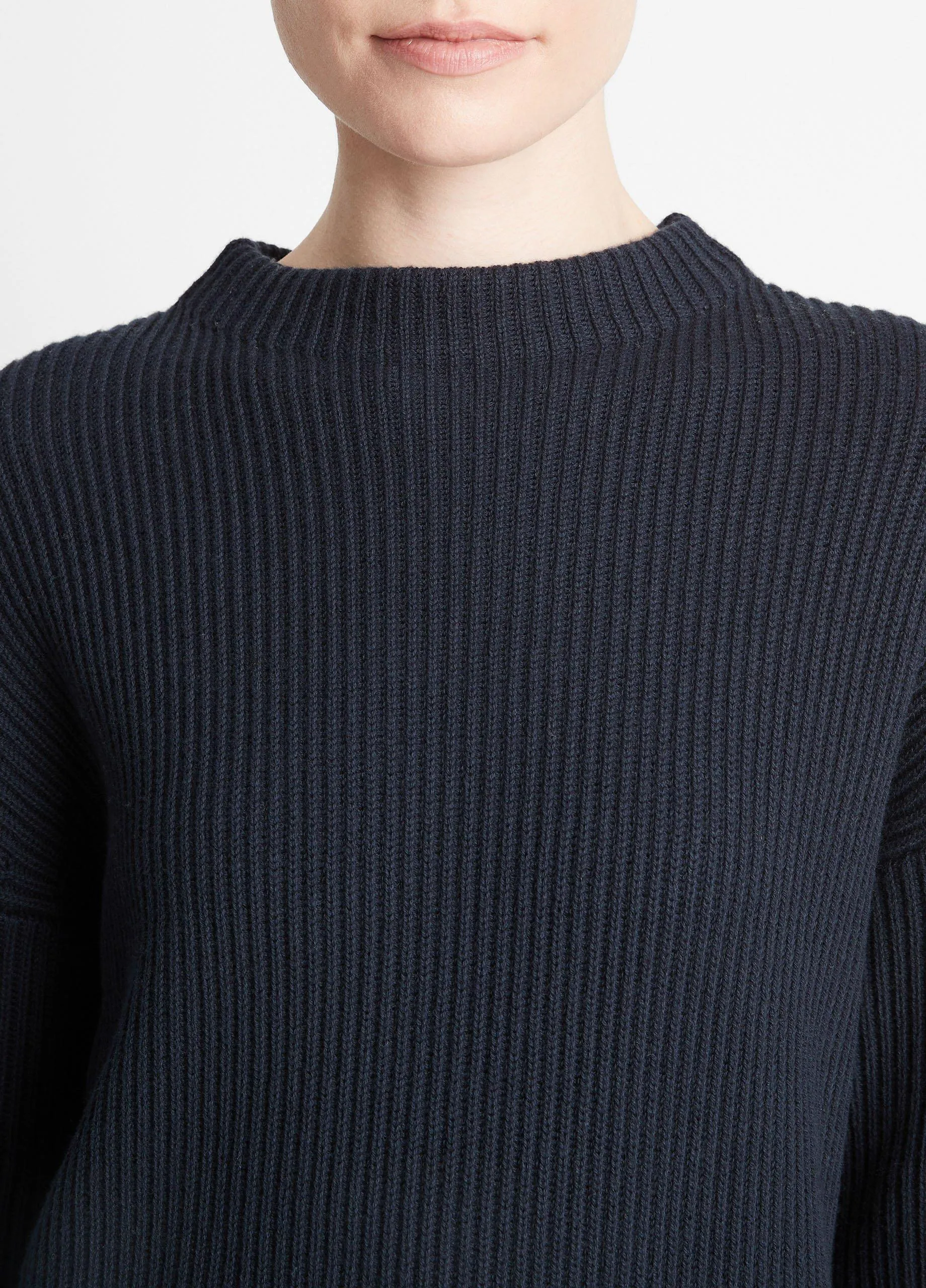 Ribbed Cotton-Cashmere Funnel Neck Sweater