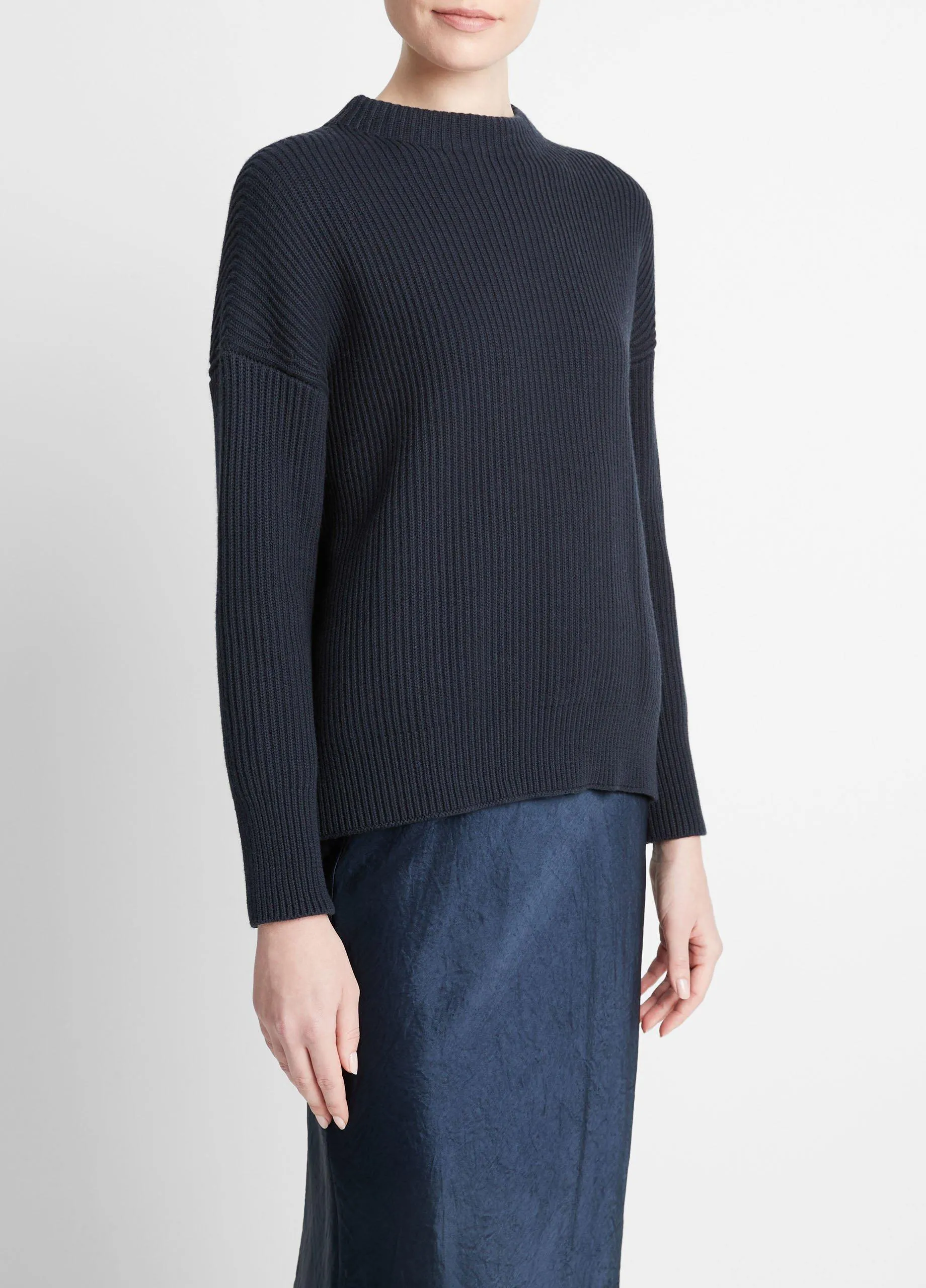 Ribbed Cotton-Cashmere Funnel Neck Sweater