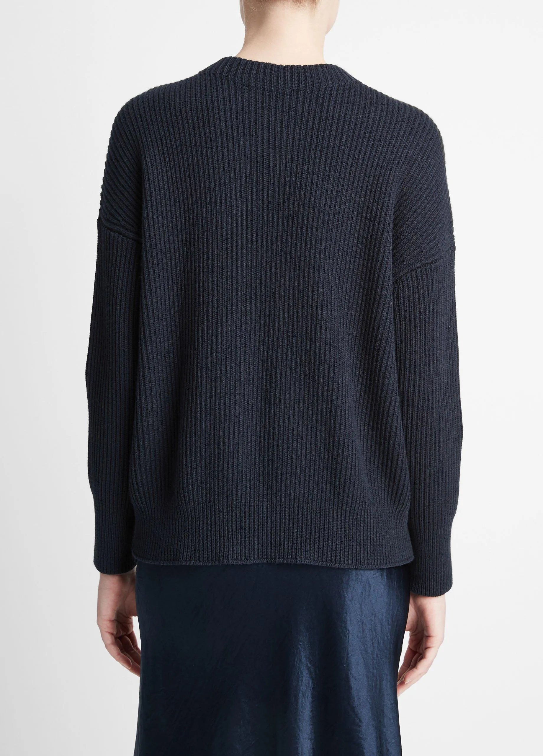 Ribbed Cotton-Cashmere Funnel Neck Sweater