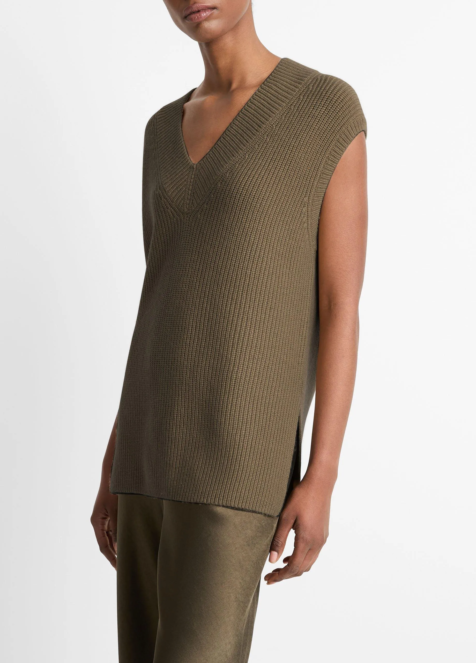 Ribbed Wool-Cashmere V-Neck Sweater Vest