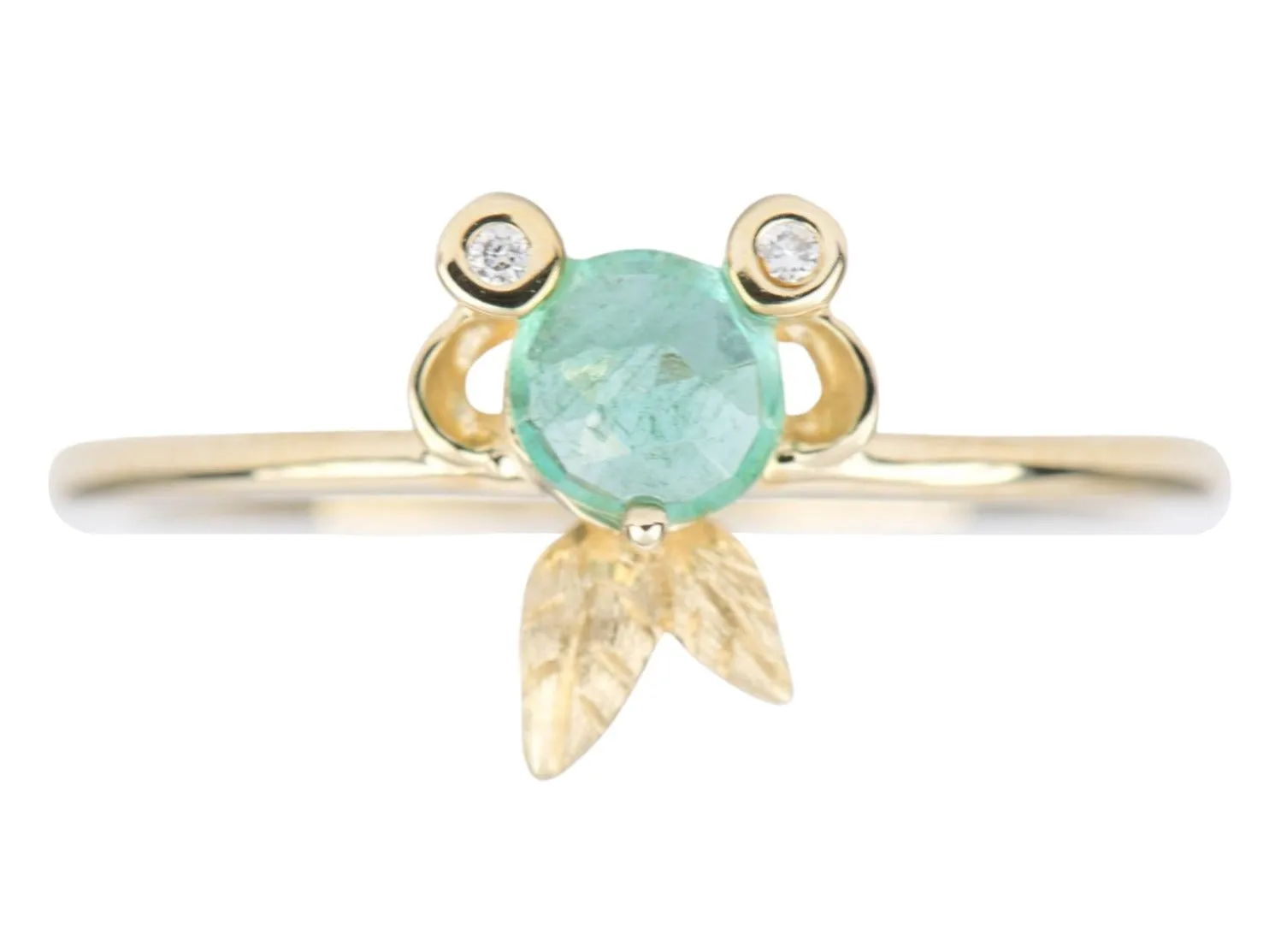 Rose Cut Emerald and Diamond 14K Gold Fish Ring Gift For Her Anniversary Gift May AD2193