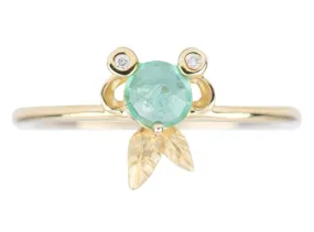 Rose Cut Emerald and Diamond 14K Gold Fish Ring Gift For Her Anniversary Gift May AD2193