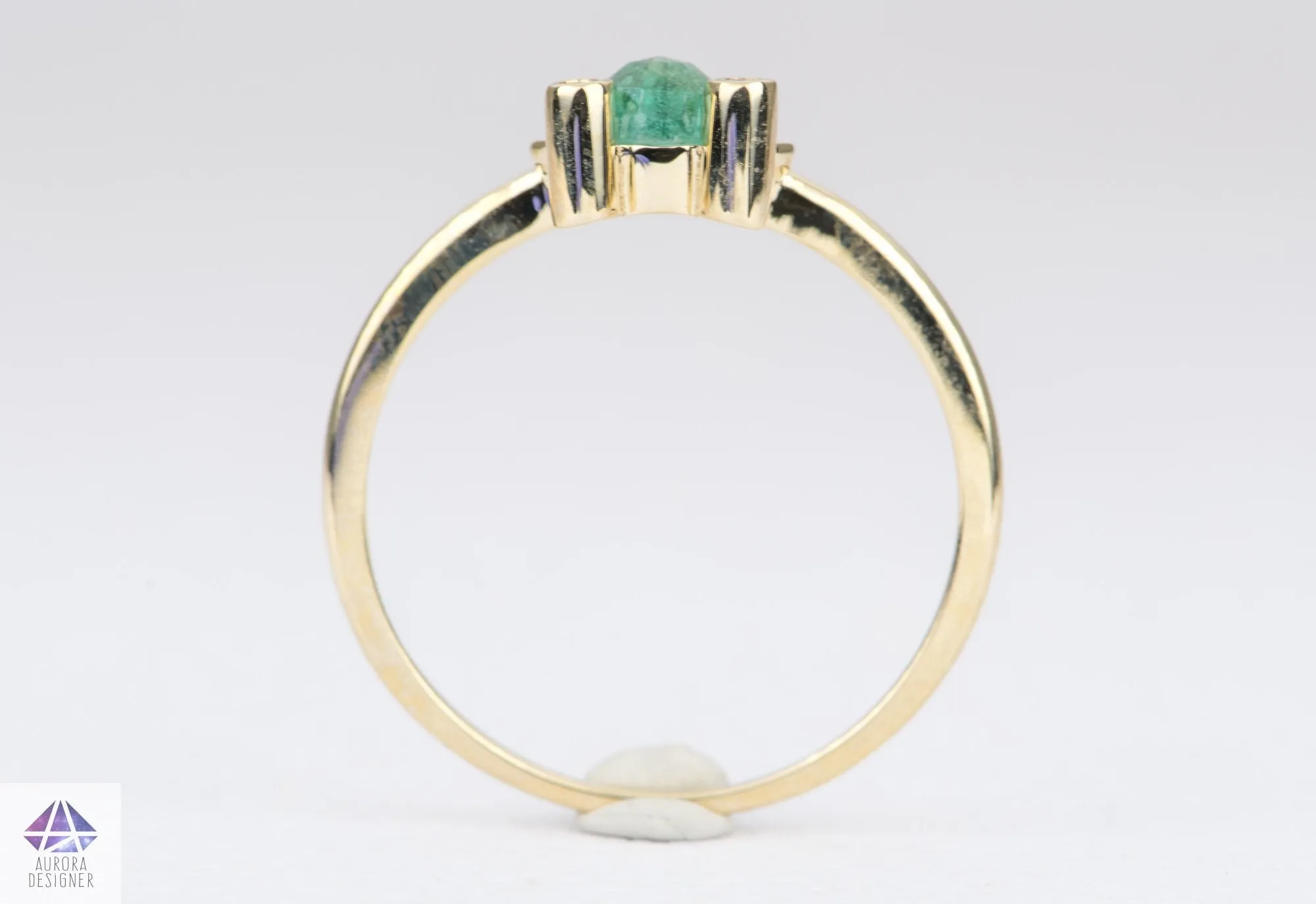 Rose Cut Emerald and Diamond 14K Gold Fish Ring Gift For Her Anniversary Gift May AD2193