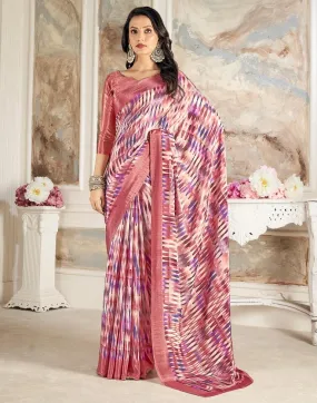 Rose Pink  Silk Printed Sarees