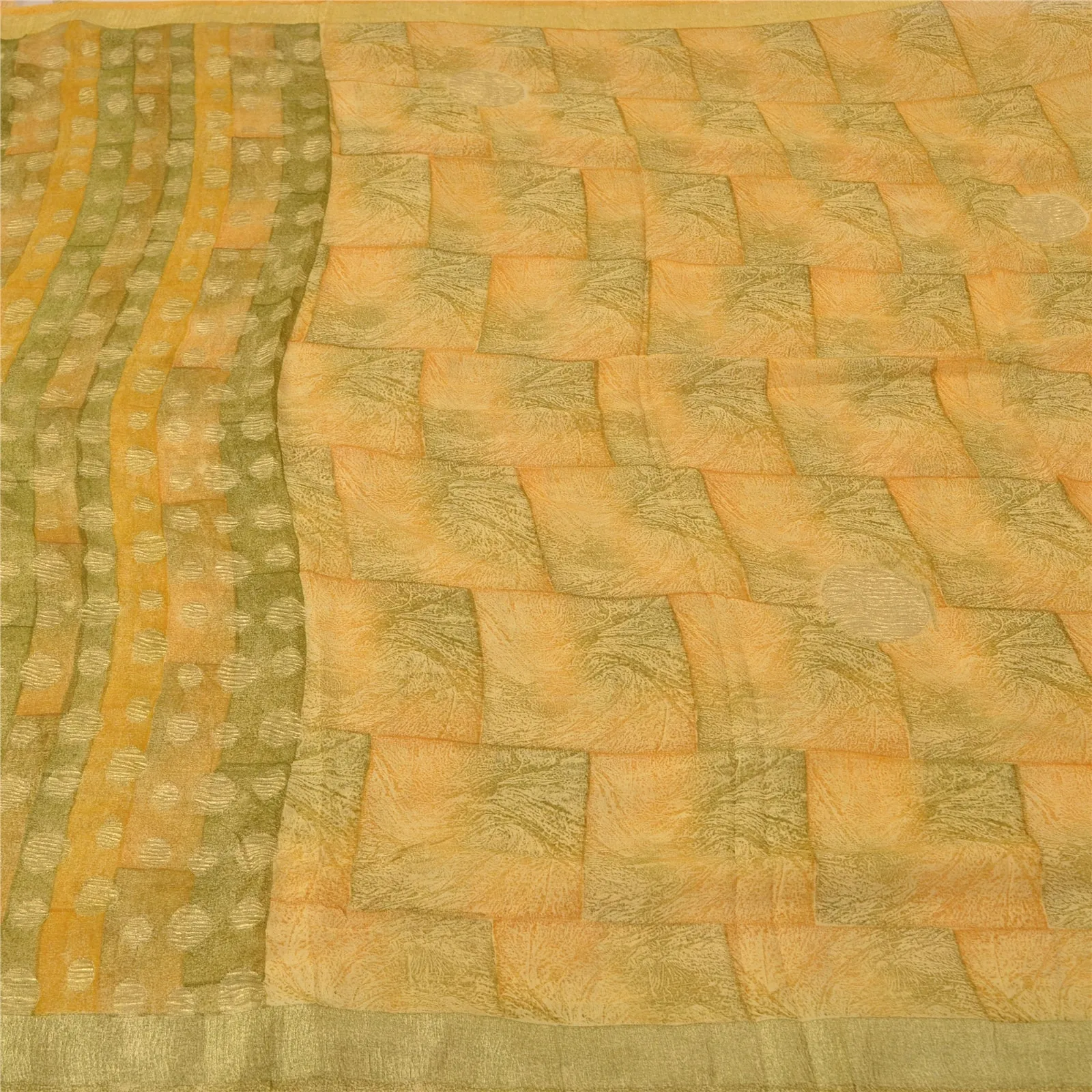 Sanskriti Vintage Bollywood Sarees Pure Georgette Cream/Green Woven Sari Fabric