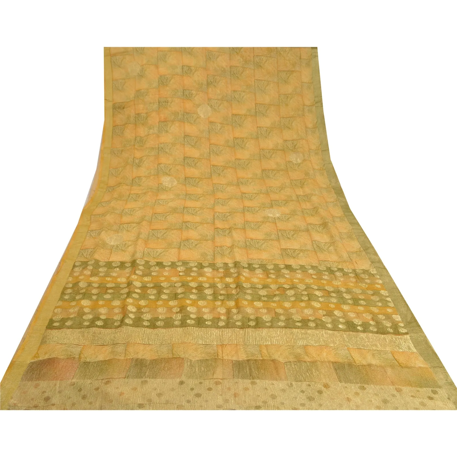 Sanskriti Vintage Bollywood Sarees Pure Georgette Cream/Green Woven Sari Fabric