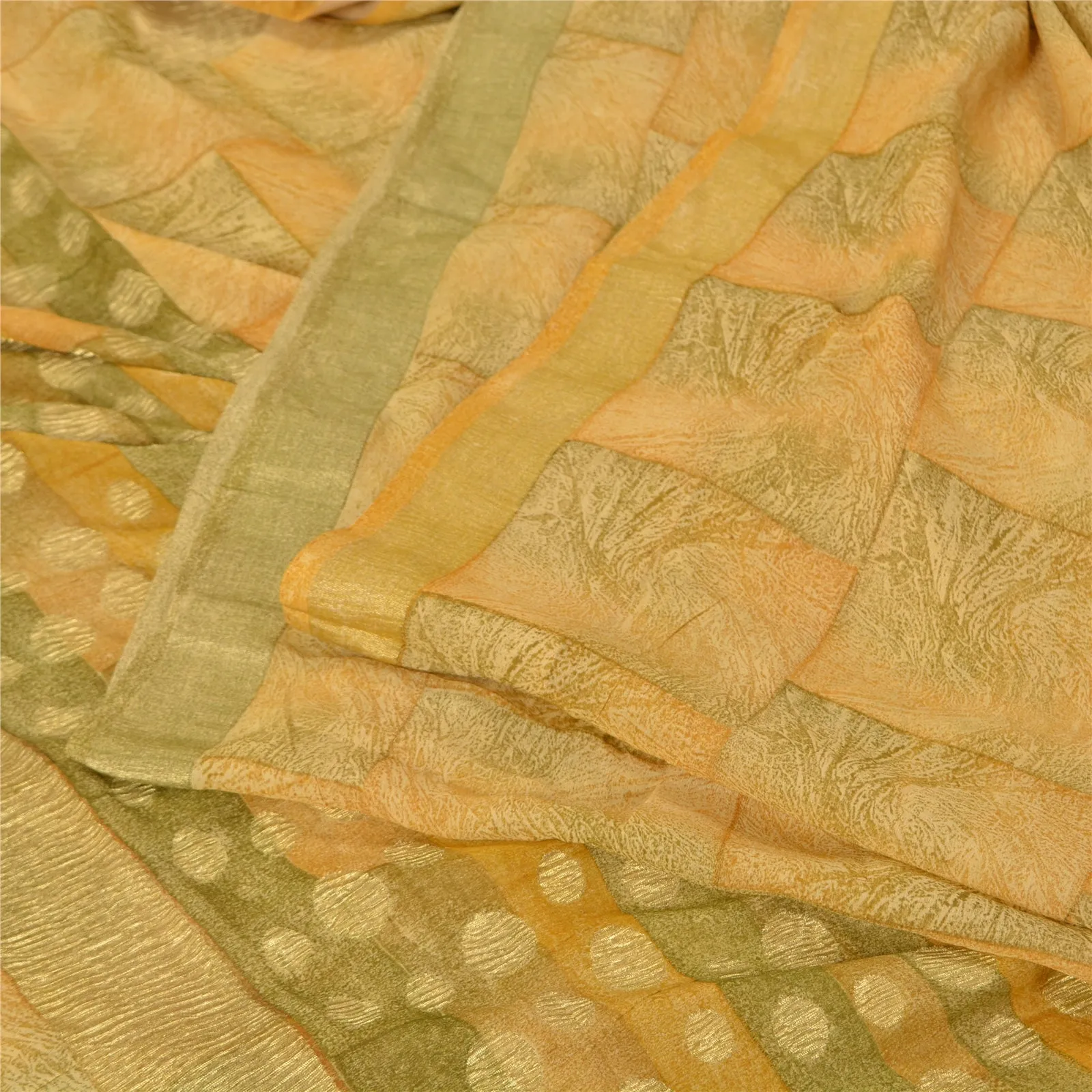 Sanskriti Vintage Bollywood Sarees Pure Georgette Cream/Green Woven Sari Fabric