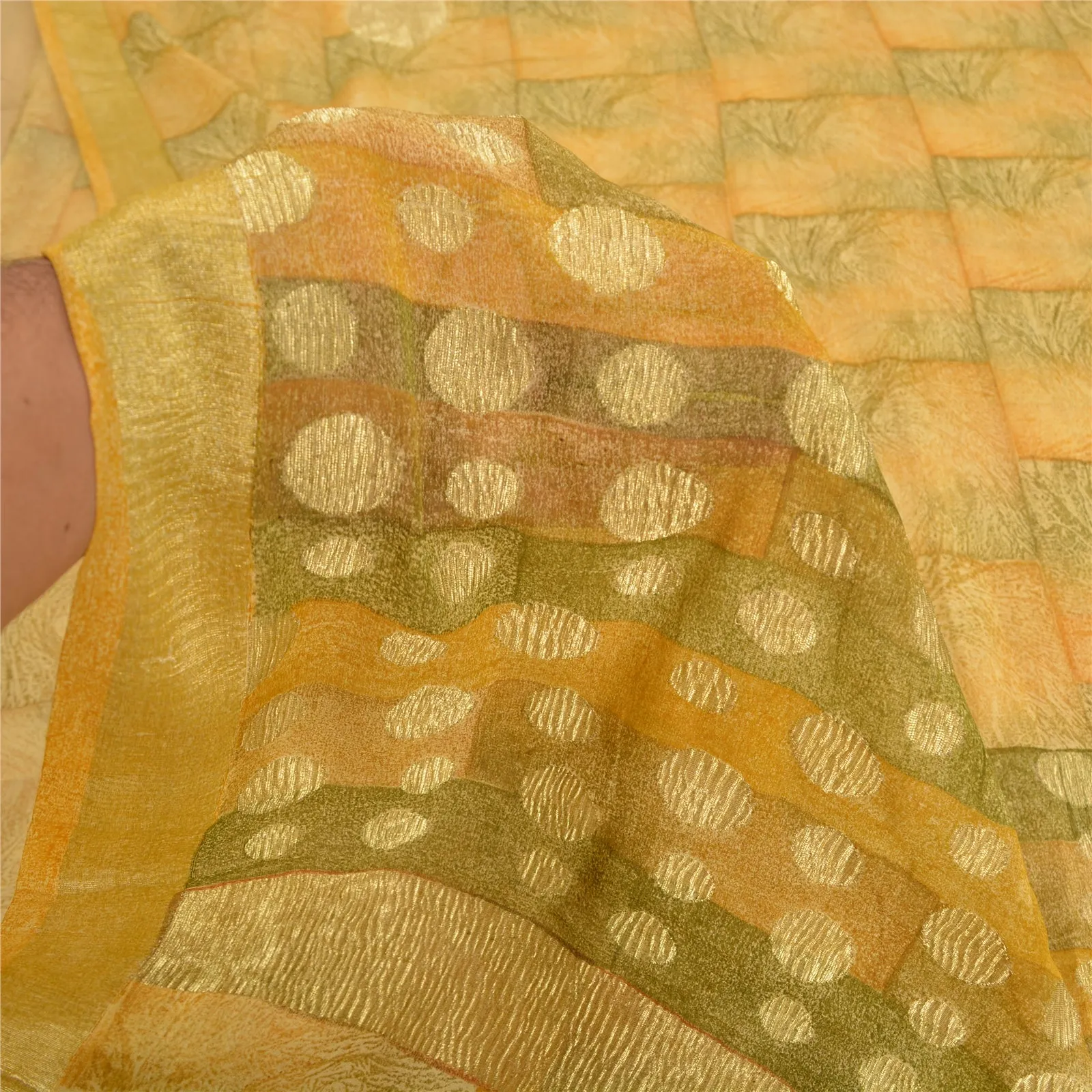 Sanskriti Vintage Bollywood Sarees Pure Georgette Cream/Green Woven Sari Fabric