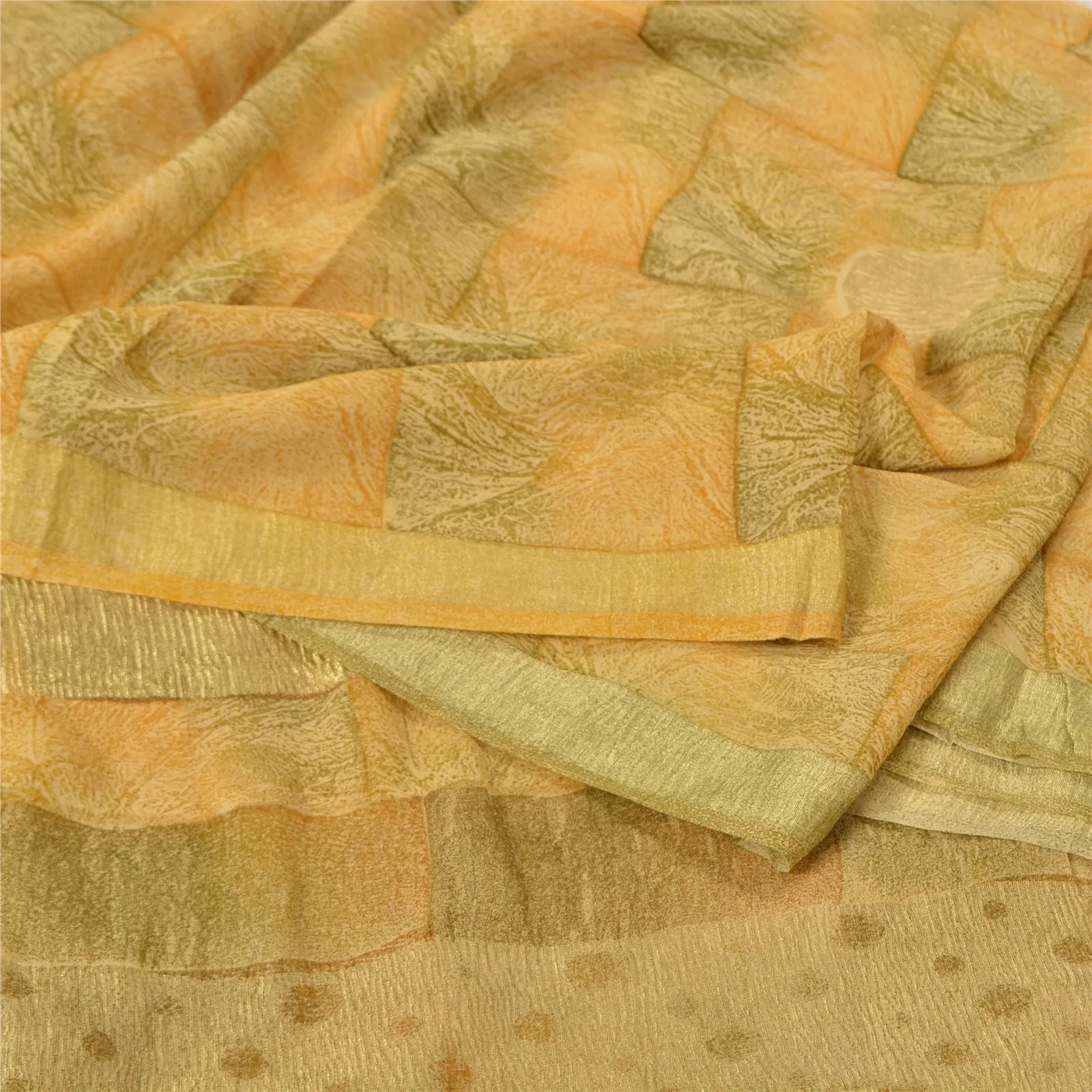 Sanskriti Vintage Bollywood Sarees Pure Georgette Cream/Green Woven Sari Fabric