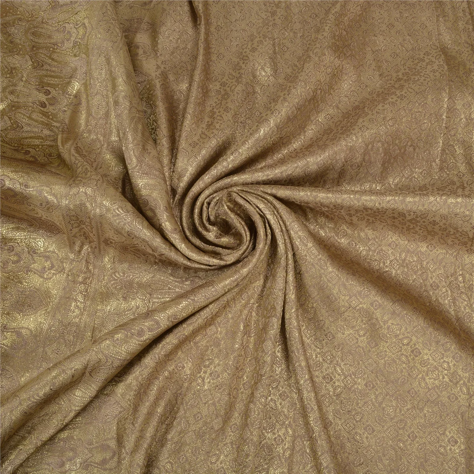 Sanskriti Vintage Brown Sarees Pure Satin Woven Brocade/Banarasi Sari Fabric