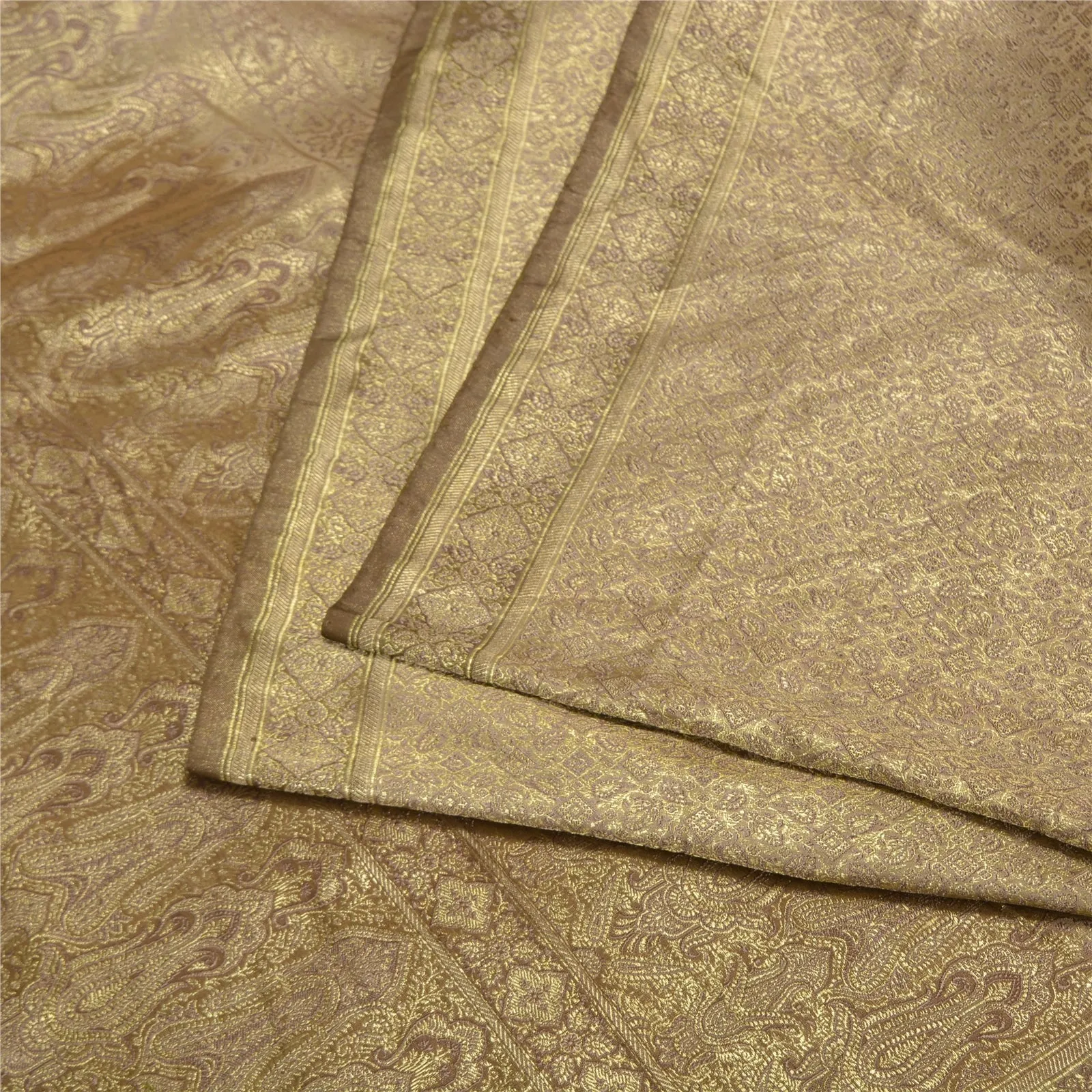 Sanskriti Vintage Brown Sarees Pure Satin Woven Brocade/Banarasi Sari Fabric