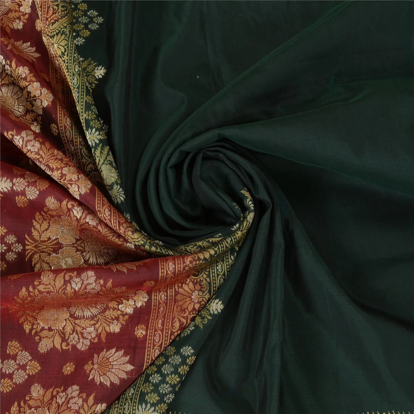 Sanskriti Vintage Deep Green Sarees Pure Silk Woven Premium Sari Craft Fabric