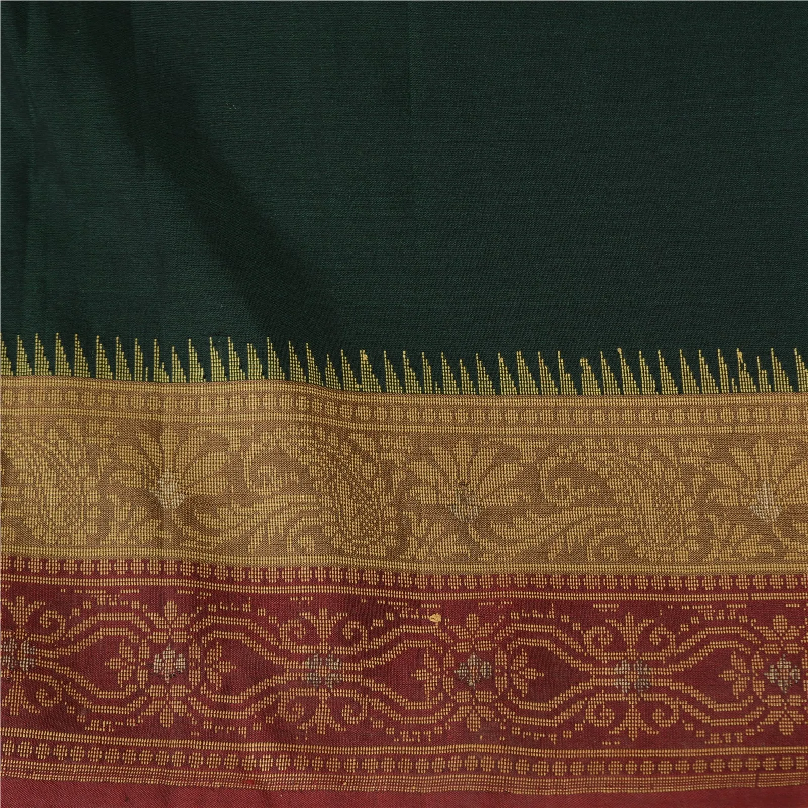 Sanskriti Vintage Deep Green Sarees Pure Silk Woven Premium Sari Craft Fabric