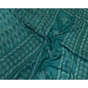 Sanskriti Vintage From Indian Sarees Blue Pure Silk Printed Sari Craft Fabric